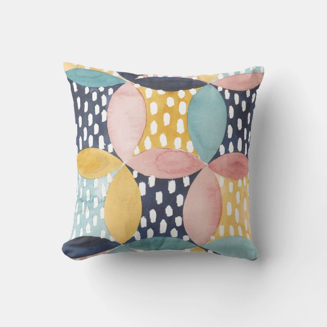 Watercolor Geometric Circles Throw Pillow (Front)