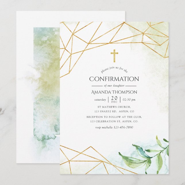 Watercolor Geometric Confirmation Invitation (Front/Back)