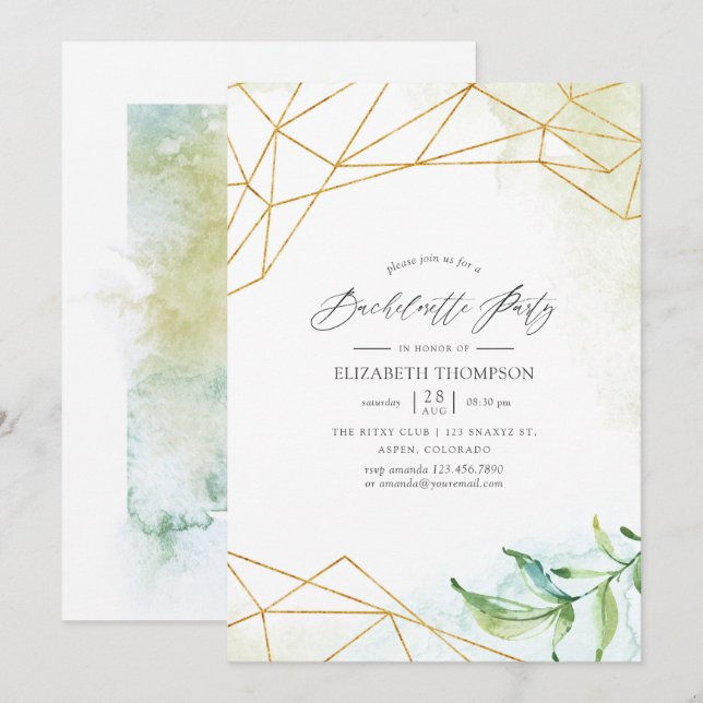 Watercolor Geometric Crystal Bachelorette Party Invitation (Front/Back)