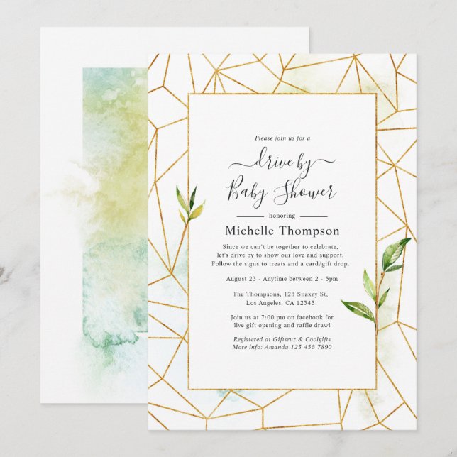 Watercolor Geometric Crystal Drive By Shower Invitation (Front/Back)