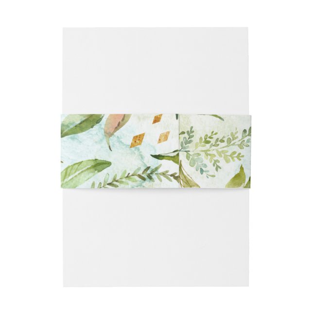 Watercolor Geometric Crystal Greenery Wedding Invitation Belly Band (Back Example)