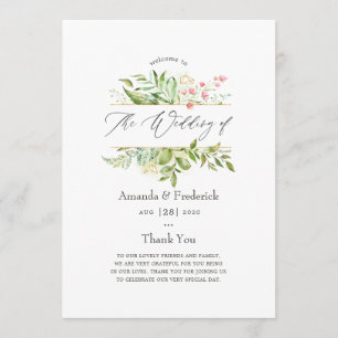 Watercolor Geometric Crystal Greenery Wedding Program