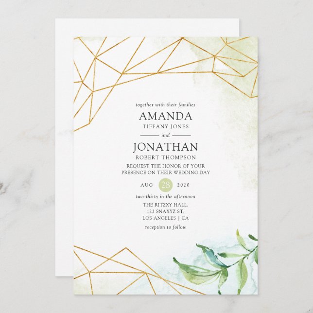 Watercolor Geometric Crystal Wedding Invitation (Front/Back)