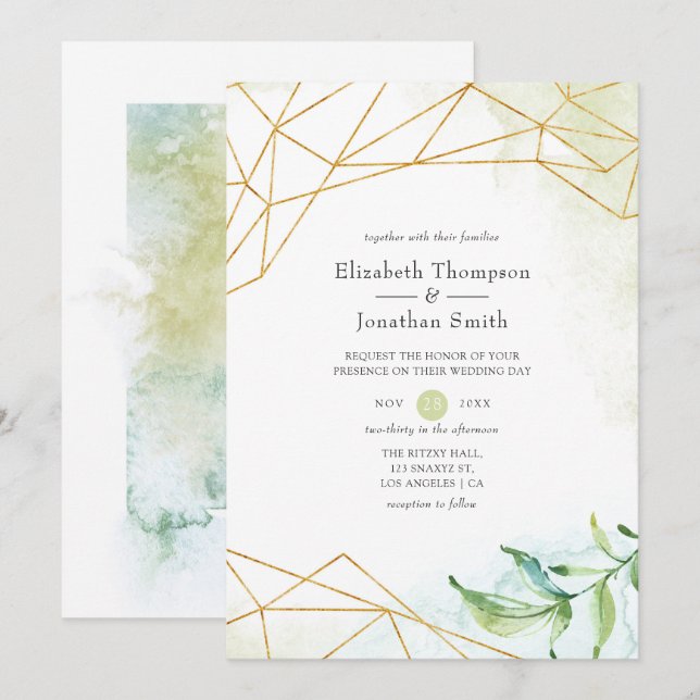 Watercolor Geometric Crystal Wedding Invitation (Front/Back)
