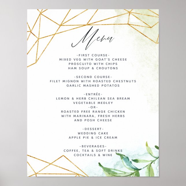 Watercolor Geometric Crystal Wedding Menu Poster (Front)