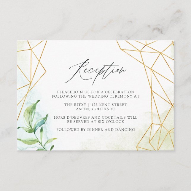 Watercolor Geometric Crystal Wedding Reception Enclosure Card (Front)