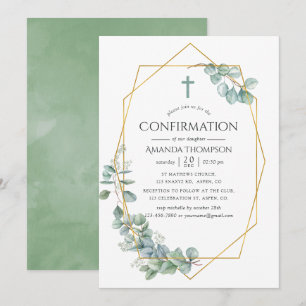Watercolor Geometric Eucalyptus Confirmation Invitation