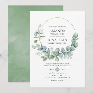 Watercolor Geometric Eucalyptus Wedding Invitation