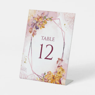 Watercolor Geometric Floral Fall Burgundy Wedding Pedestal Sign