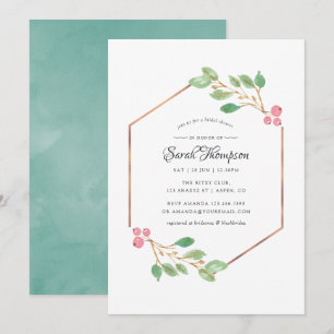 Watercolor Geometric Holly Christmas Bridal Shower Invitation