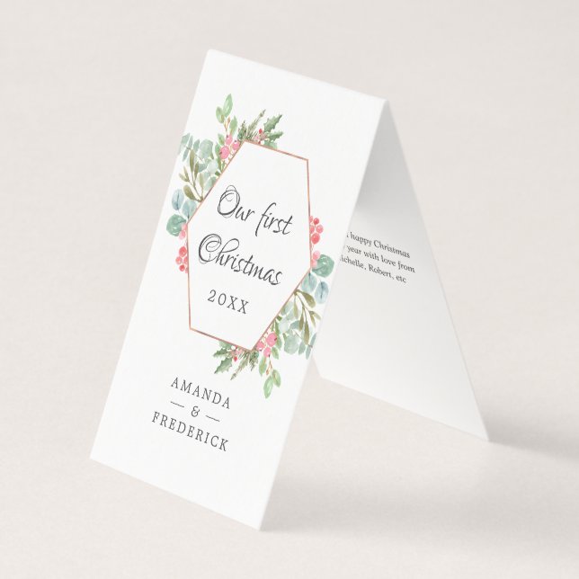 Watercolor Geometric Our First Christmas Photo (Front)