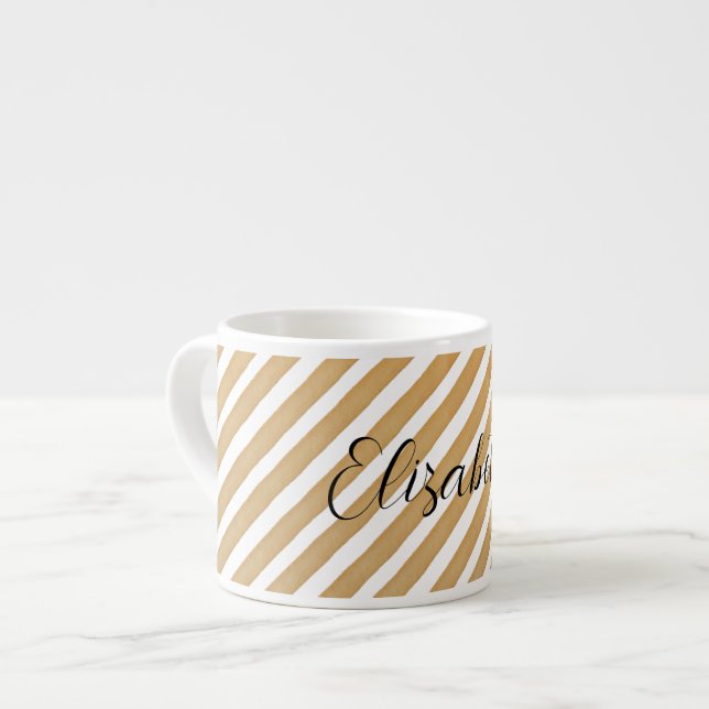 Watercolor Geometric Stripes Pattern Monogram Espresso Cup (Front Left)