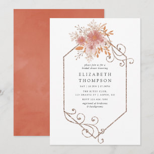 Watercolor Geometric Terracotta Bridal Shower Invitation