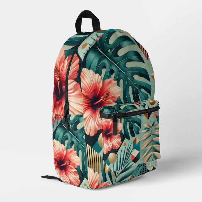 Watercolor Geometric Tropical Design Printed Backpack (Back Corner Left)