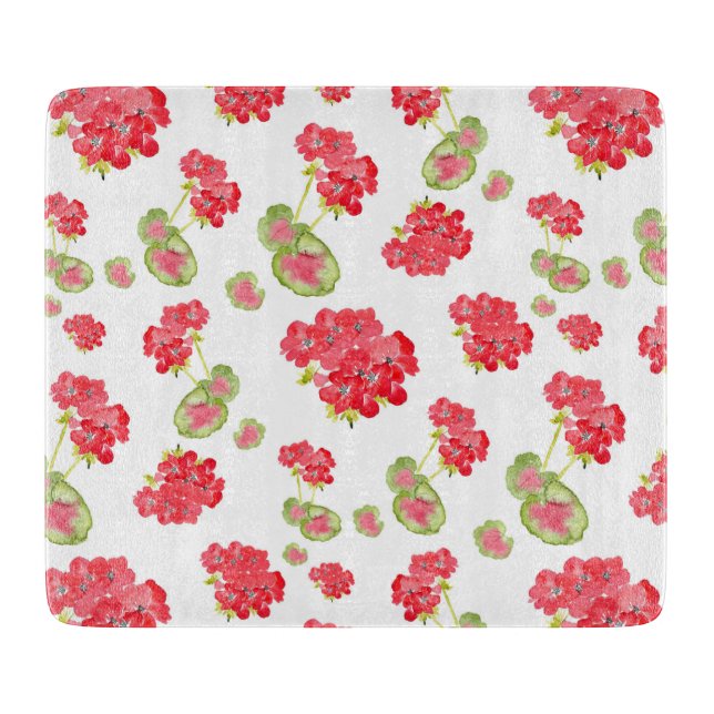 Watercolor Geraniums Pattern   Cutting Board (Front)