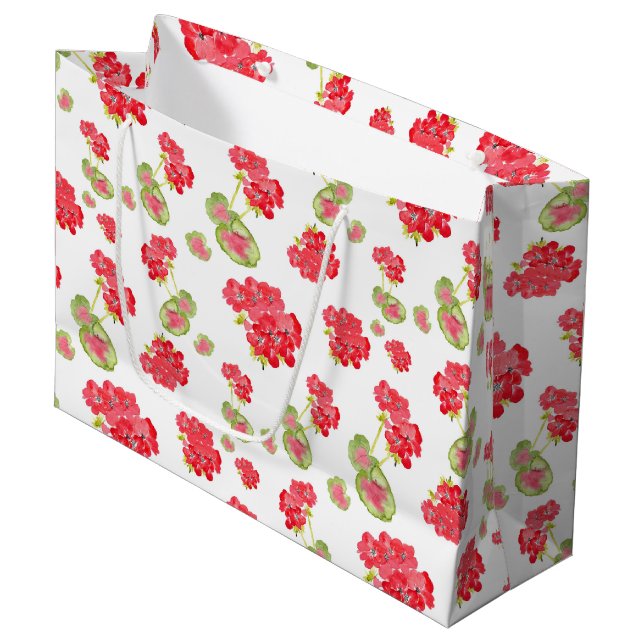 Watercolor Geraniums Pattern     Large Gift Bag (Front Angled)