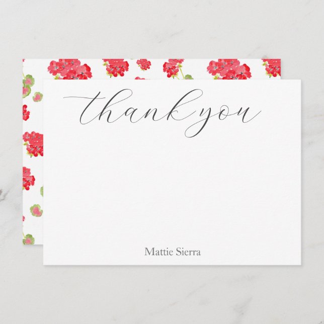 Watercolor Geraniums Pattern Thank You Card (Front/Back)