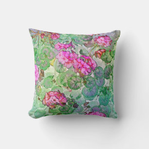 Watercolor Geraniums Throw Pillow