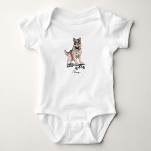Watercolor German Shepherd Baby Bodysuit