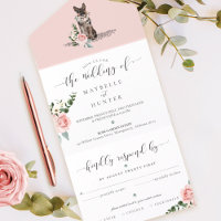 Watercolor German Shepherd Dog & Floral Pink Rose