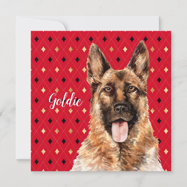 Watercolor German Shepherd Dog Personalized Card (Front)