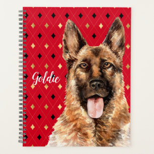 Watercolor German Shepherd Dog Personalized Planner