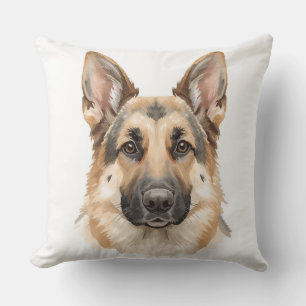 Watercolor German Shepherd Face Decorative Throw Pillow