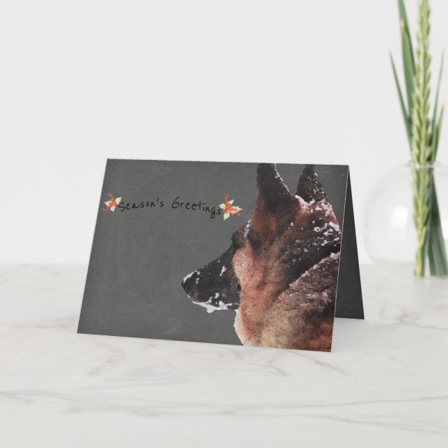 Watercolor German Shepherd Holiday Greeting (Front)