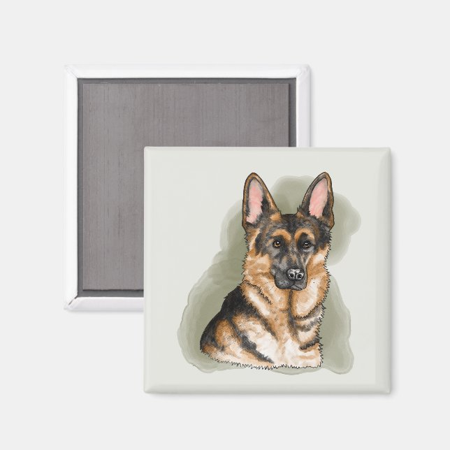 Watercolor German Shepherd Illustration Magnet (Front/Back)
