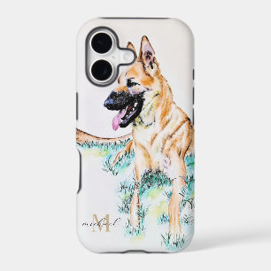 Watercolor German Shepherd Malinois Monogram