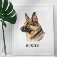 Watercolor German Shepherd Portrait Personalized 