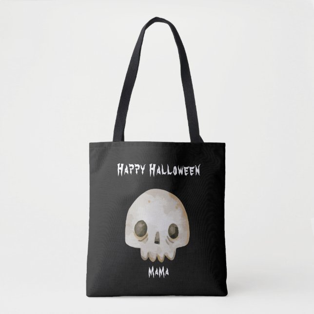 Watercolor Ghost Skeleton Happy Halloween Mama Tote Bag (Front)
