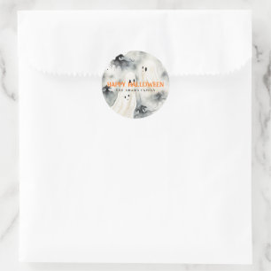 Watercolor Ghosts Personalized Happy Halloween Classic Round Sticker