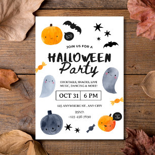 Watercolor Ghosts & Pumpkins Halloween Party Invitation
