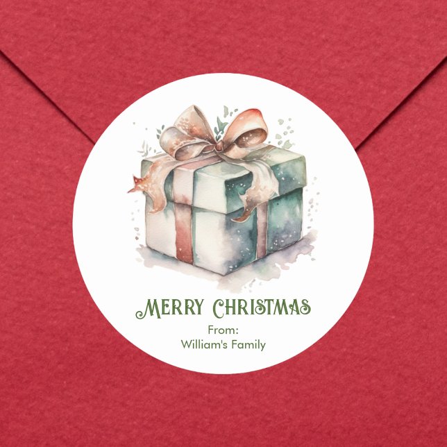 Watercolor Gift Box Classic Round Sticker (Creator Uploaded)