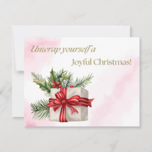 Watercolor Gift Box Joyful Christmas Holiday Card