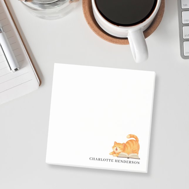 Watercolor Ginger Cat and Book Personalized   Post-it Notes (Creator Uploaded)