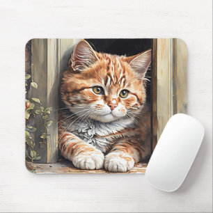 Watercolor Ginger Cat Mouse Pad
