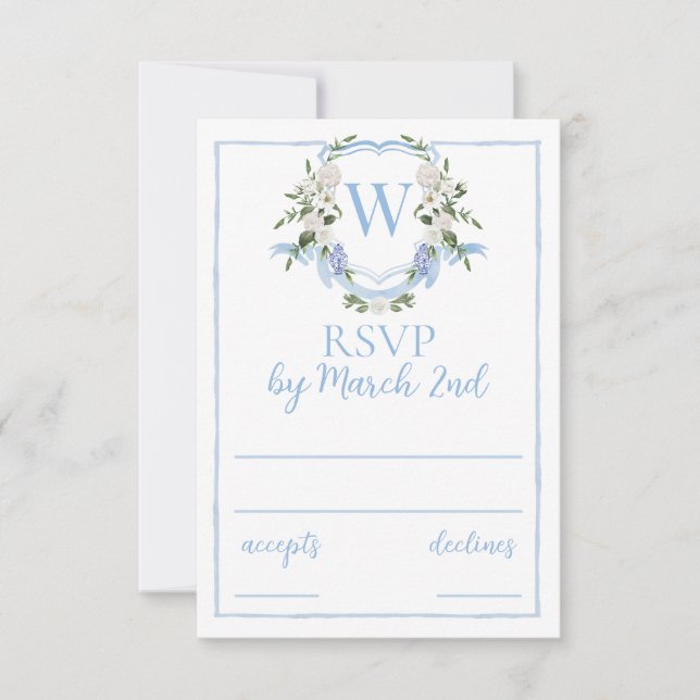Watercolor Ginger Jar Monogram Crest, Chinoiserie RSVP Card (Front)