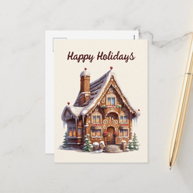 Watercolor gingerbread add text Holiday  Postcard (Front/Back In Situ)