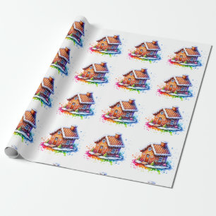 Watercolor Gingerbread House Christmas Wrapping Paper