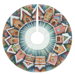 Watercolor Gingerbread House Cookies Christmas Brushed Polyester Tree Skirt
