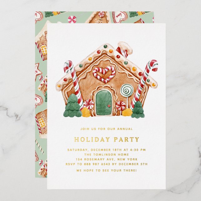 Watercolor Gingerbread House Holiday Party (Front/Back)