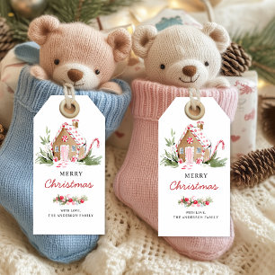 Watercolor Gingerbread House Merry Christmas Gift  Tags