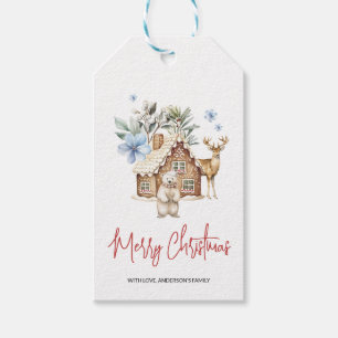 Watercolor Gingerbread House, Polar Bear & Reindee Gift Tags