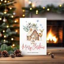Watercolor Gingerbread House, Polar Bear & Reindee