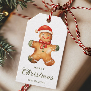Watercolor Gingerbread Man Christmas Gift Tags