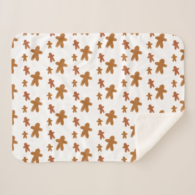 Watercolor Gingerbread Man Cookie Holiday Baby Sherpa Blanket (Front (Horizontal))
