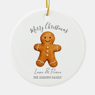 Watercolor Gingerbread Man Merry Christmas Ceramic Ornament