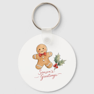Watercolor Gingerbread Man with Bow Keychain